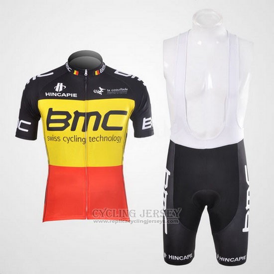 2012 Cycling Jersey BMC Champion Belgium Yellow and Red Short Sleeve and Bib Short